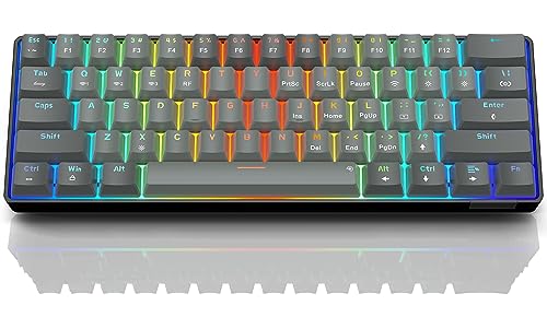 SABLUTE Mechanical Gaming Keyboard, Bluetooth/2.4G/USB-C Wired 60% Compact Mini Keyboard with 20 RGB Effects & 7 Colors Backlit, N-Key Rollover, 61 Keys Layout, Hot Swappable Linear Red Switch