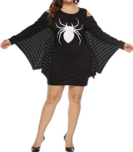 Gloria&Sarah Women's Halloween Spiderweb Plus Size Jersey Tunic Cosplay Costume Dress,Black,XXXL