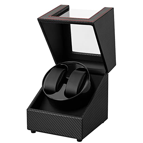 Watch Winder for Automatic Watches,Double Watch Winder with Quiet Japanese Mabuchi Motor,Flexible PU-Leather Watch Pillows Hold for Women/Men's Watches,Only USB Cable(Carbon Fiber Leather)