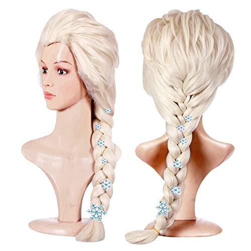 Anogol Hair Cap + ( 6 Hairpins ) Blonde Cosplay Wig Princess Wig for Women Long Princess Braided Wig Braid Costume Synthetic Wig for Halloween Party