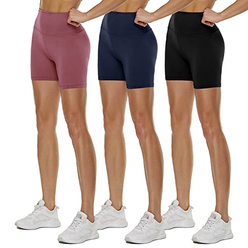 3 Pack High Waisted Biker Shorts for Women – 5'/8' Black Workout Yoga Athletic Novelty Shorts for Gym Running