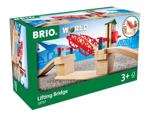 BRIO 33757 Lifting Bridge | Toy Train Accessory with Wooden Track for Kids Age 3 and Up, Red