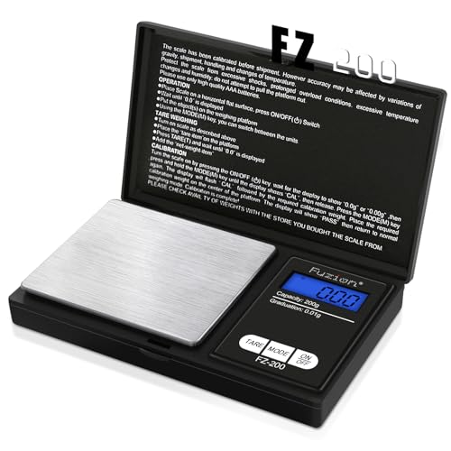 Fuzion Digital Pocket Gram Scale, 200g/0.01g, Mini Jewelry and Food Scale With Tare, Stainless Steel, LCD