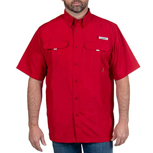 HABIT Men’s Fourche Mountain Short Sleeve River Guide Fishing Shirt, Brick Red, Extra Large
