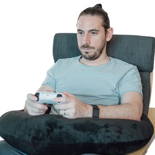 Valari Rare Gaming Pillow | Ergonomic Gaming Lap Pillow Provides Wrist & Elbow Support, Reduces Shoulder & Neck Pressure | Plush Arm Rest Pillow with a Washable Cover & Easy-Storage Clip, (Black)