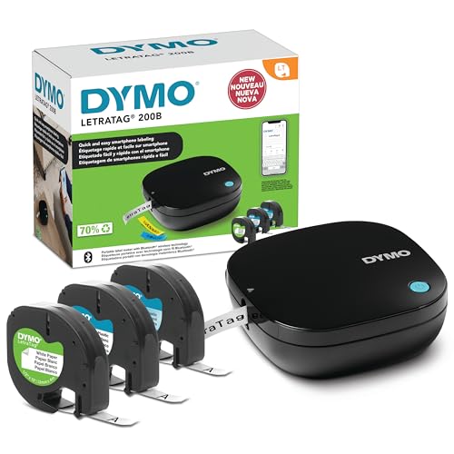 DYMO LetraTag 200B Bluetooth Compact Label Maker Value Pack, Wireless Connection to iOS and Android, Includes 3 Assorted Label Tapes