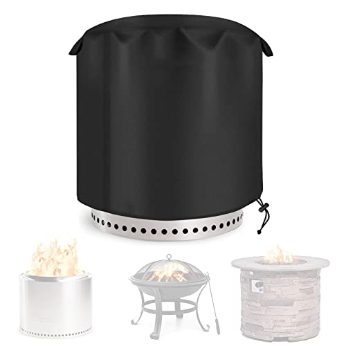 SELUGOVE Fire Pit Cover Round for Solo Stove Bonfire Waterproof Winter Indoor Outdoor 20'Dia x 14.5'H 600D Polyester Anti-Crack Heavy Duty - Black