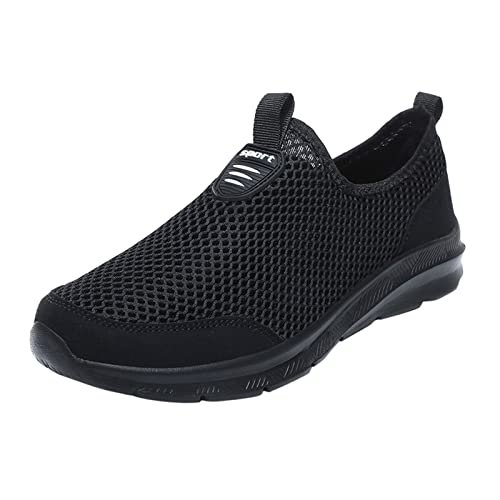Men's Summer Breathable Mesh Shallow Lace Up Casual Sneakers Shoes Solid Knit Hollow Cut Sports Shoes Summer Sandals Black, 13.5