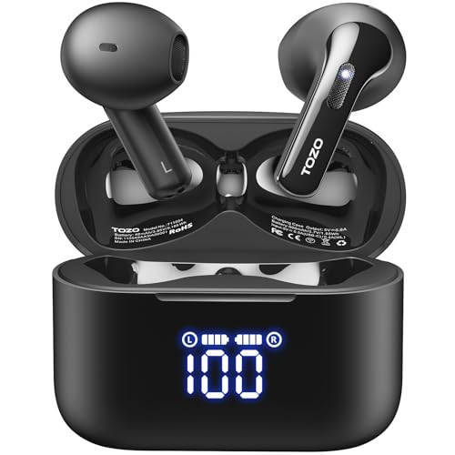 TOZO Tonal Fits T21 Wireless Earbuds, 5.3 Bluetooth Headphone, Sem in Ear with Dual Mic Noise Cancelling, IPX8 Waterproof, 44H Playback Stereo Sound with Power Display Wireless Charging Case Black