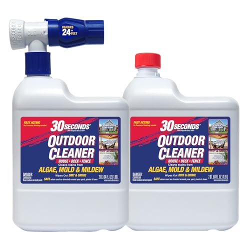 30 SECONDS Outdoor Cleaner 2 PACK with Hose End Sprayer - Cleans Stains from Algae, Mold and Mildew on Vinyl Siding, Deck, Patio, Brick and More