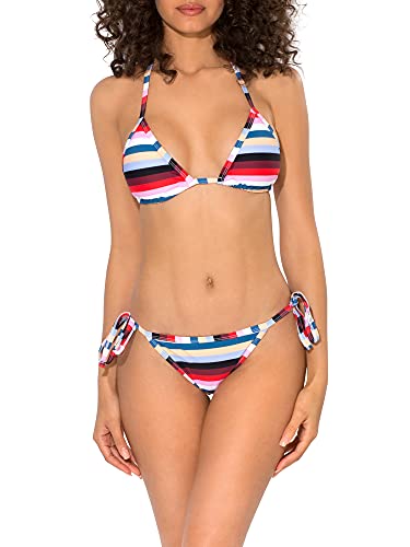 Smart & Sexy womens String Bikini Set, Rhumba Stripes, Large US