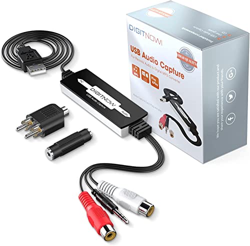 DIGITNOW USB Audio Capture Card Grabber for Vinyl Cassette Tapes to Digital MP3 Converter, Support Mac & Windows 10/8.1/8 / 7 / Vista/XP