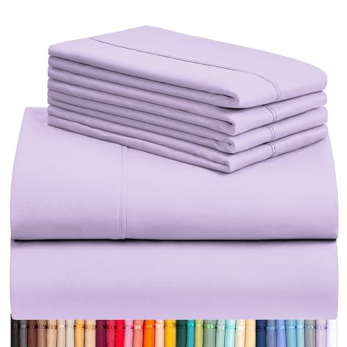 LuxClub 6 PC Queen Sheet Set, Breathable Luxury Bed Sheets, Deep Pockets 18' Eco Friendly Wrinkle Free Cooling Sheets Machine Washable Hotel Bedding Silky Soft - Lavender Queen