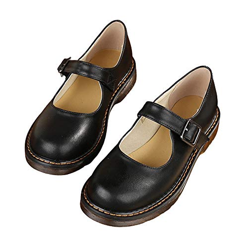 BB BEROBELLO FASHION IS AN ATTITUDE Women's Vintage Black/Brown Mary Jane Flats JK Uniform Dress Shoes