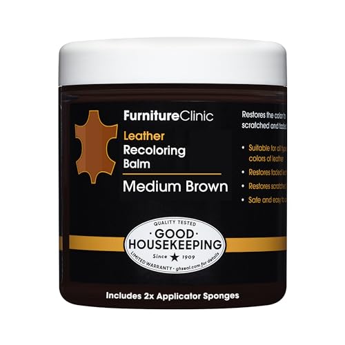 The Original Leather Recoloring Balm by Furniture Clinic - 16 Color Options - Leather Repair Kit for Furniture - Restore Couches, Car Seats, Clothing - Non-Toxic Leather Repair Cream (Medium Brown)
