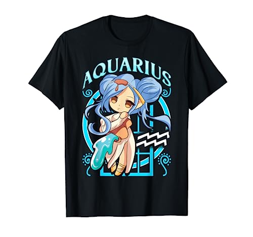Aquarius Chibi Zodiac Sign Horoscope Kawaii Cute Girly T-Shirt