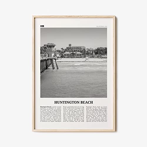 Huntington Beach Print Black and White View, Huntington Beach Wall Art, Huntington Beach Poster, Huntington Beach, California, USA