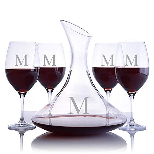 Personalized Ravenscroft Lead-free Crystal Ultra Magnum Decanter & 4 Stemmed Vintner's Choice Red Wine Glasses Engraved & Monogrammed - Perfect for Christmas and the Holidays