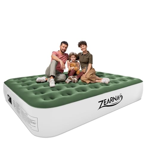 Zearna Air Mattress Queen with Built in Pump - Upgraded Blow Up Bed, 2 Mins Quick Self Inflatable, 13'/650lbs Max, All Night No Lost Air, Strong Support, for Camping,Home,Guests,Portable Travel