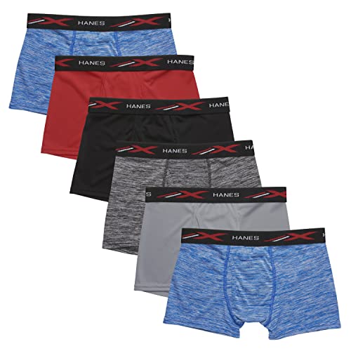 Hanes Boys' Boxer Briefs Pack, Lightweight Moisture-Wicking Underwear, 6-Pack (Colors/Patterns May Vary)