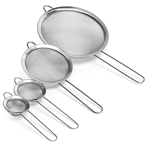 Kitchenitte Set of 4 Fine Mesh Strainer - Sieve Fine Mesh Stainless Steel Strainers - 2.2', 2.8', 4.7', and 7.1' Sizes - Ultra Durable Sieve, Kitchen Strainer Set for Sifting, Straining (4 Pcs)