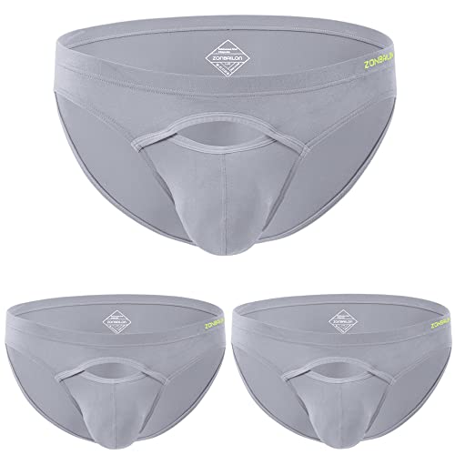 ZONBAILON Mens Front Opening Fly Access Briefs Low Rise Bulge Enhancing Pouch Bamboo Viscose Underwear Grey 3 Pack M