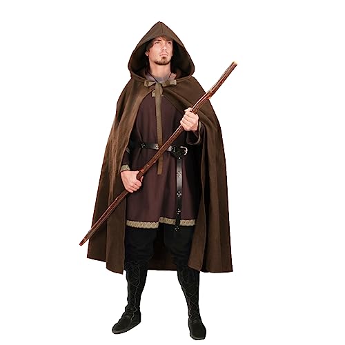 JPXH Hooded Cape Witch Renaissance Cloak with Hood Medieval Hobbit Halloween Costume(Coffee)