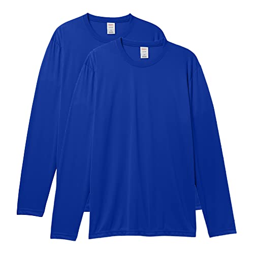 Hanes Men's Long Sleeve Cool Dri T-Shirt UPF 50+, Medium, 2 Pack ,Deep Royal