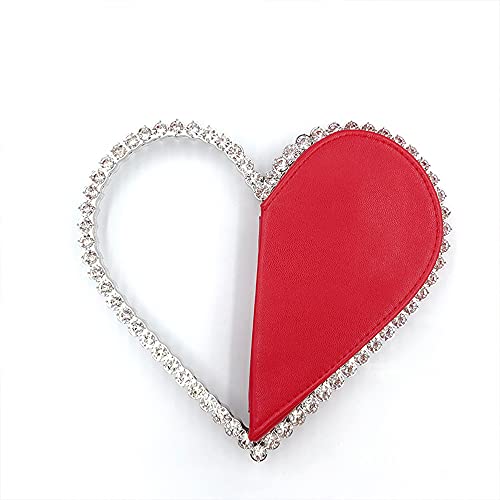 Cute Mini Heart Shape Evening Clutch Bag, Rhinestone Diamond Frame Wedding Party Purse Handbag for Women (red)