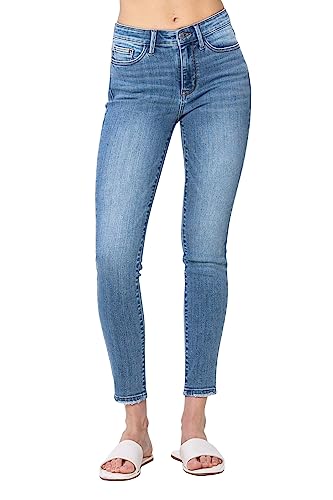 Judy Blue Women's Mid-Rise Vintage Wash Skinny Jeans (Medium Blue, 13)