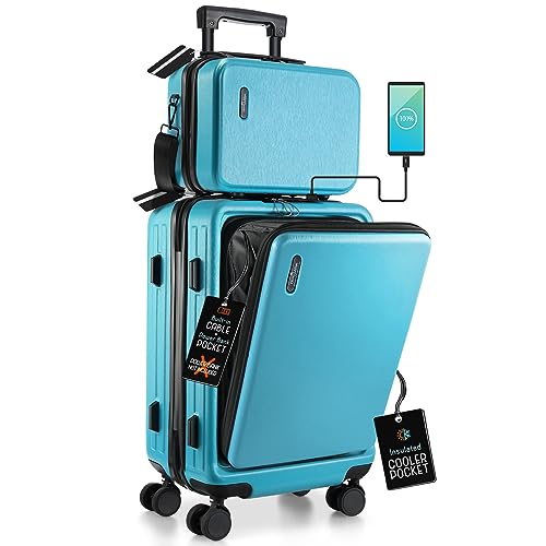 TravelArim 22 Inch Carry On Luggage 22x14x9 Airline Approved, Carry On Suitcase with Wheels, Hard-shell Carry-on Luggage, Durable Luggage Carry On, Teal Small Suitcase with Cosmetic Carry On Bag