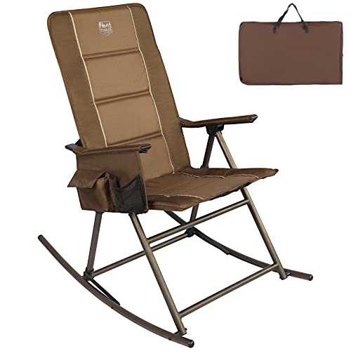 TIMBER RIDGE Padded High Back Outdoor Rocking Side Pocket Portable Rocker Lawn Chairs for Adults, Heavy Duty Supports 300 LBS, Brown