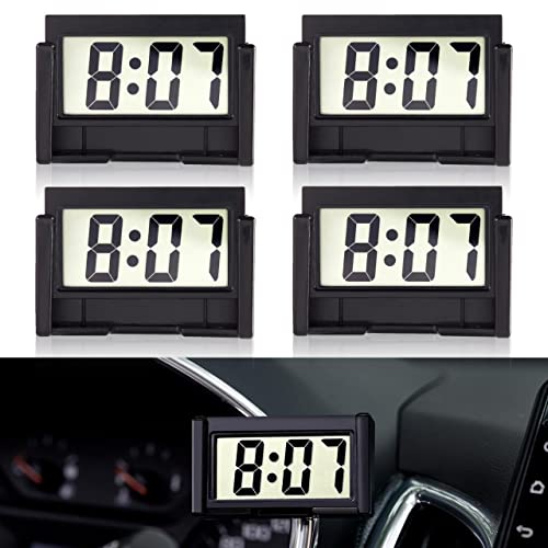 KANBIT Small Digital Car Dashboard Clock Battery Operated 4 Pieces Big Clear LCD Time Display with Strong Adhesive Mini Stick On Car Watch for Automotive, Motorcycle &Truck (Black）