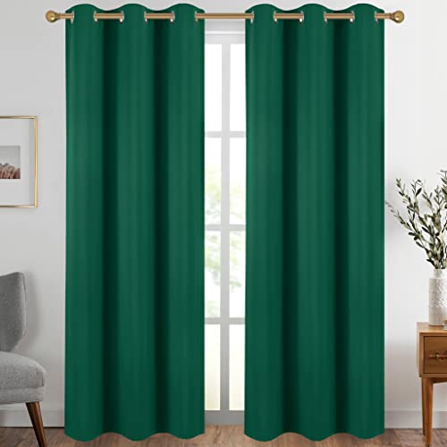 Diraysid Green Grommet Blackout Curtains for Bedroom Thermal Insulated Room Darkening Curtains Drapes, 42 x 84, 2 Panels