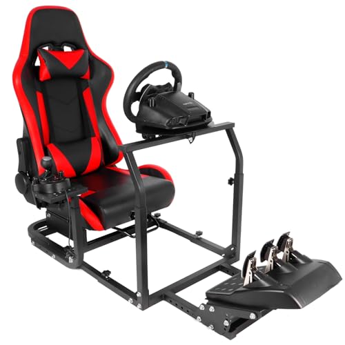 Marada Adjustable Racing Simulator Cockpit Frame Compatible with Logitech, Thrustmaster, PXN G25, G27, G29, G920, T500RS, T300RS with Red Seat Wheel Stand Shifter,Wheel and Pedals Not Included