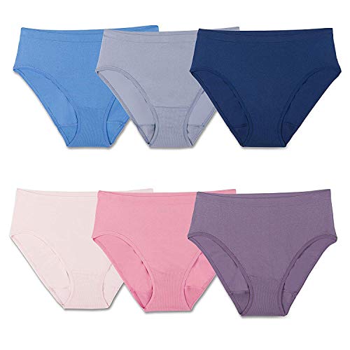 Fruit of the Loom womens Seamless Panties Briefs, Hi Cut - 6 Pack Assorted Colors, 5 US