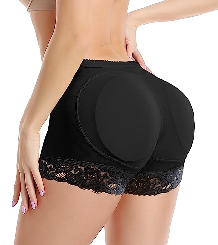 KIWI RATA Womens Seamless Butt Lifter Padded Lace Panties Enhancer Underwear,Black,Medium