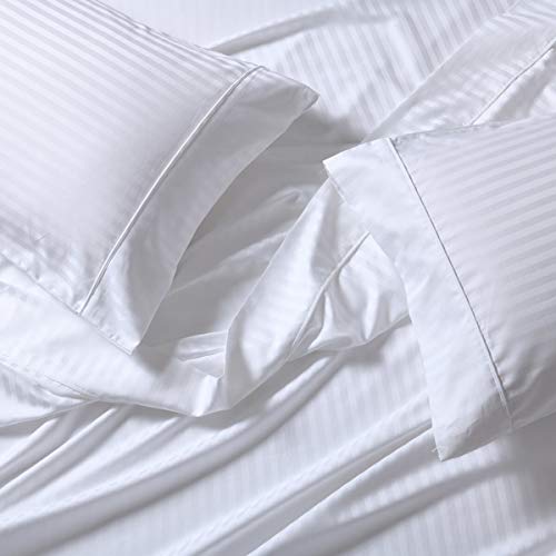 sheetsnthings Damask Stripes 650-Thread-Count Cotton-Blend 4PC Full Bed Sheets Set, White