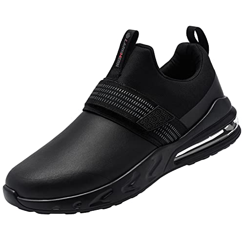 LARNMERN Non Slip Work Shoes for Men Kitchen Chef Slip Resistant Shoe Waterproof Food Service Restaurant Slip on Sneakers Walking and Casual Air Cushion Working Footwear(Black/9)