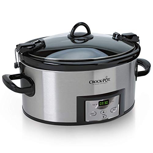 Crock-Pot 6 Quart Cook & Carry Programmable Slow Cooker with Digital Timer, Stainless Steel (CPSCVC60LL-S), Ideal for Portable Cooking