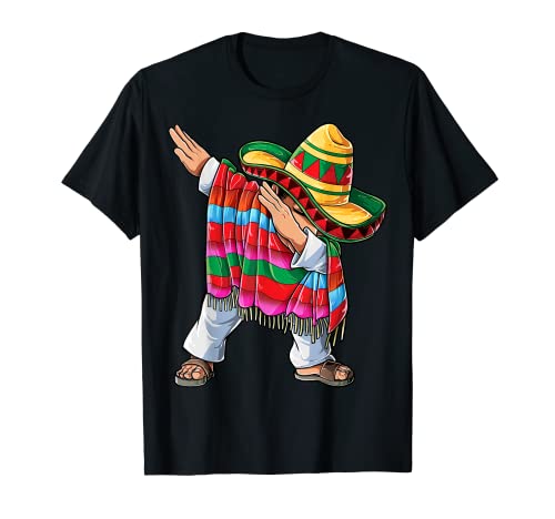Dabbing Mexican Poncho Cinco de Mayo Boys Men Short Sleeve Sombrero Dab T-Shirt