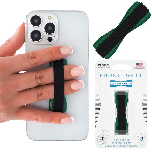 LOVEHANDLE Universal Grip for Most Smartphones, Mini Tablets and Cases, Green Colored Base with Black Strap, LH-01Green