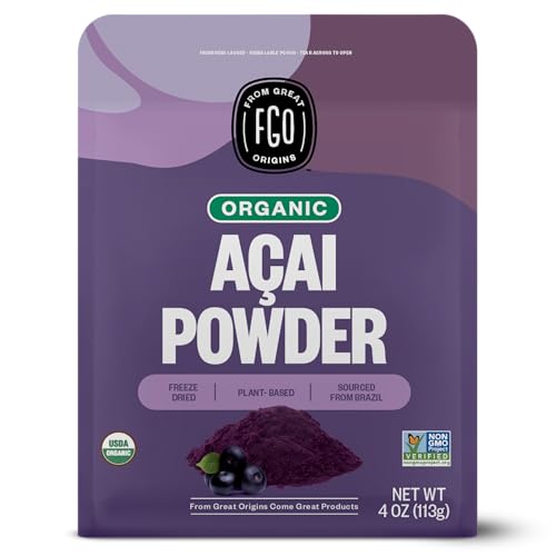 FGO Organic ACAI Powder (Freeze-Dried), Superfood Berry from Brazil, 4oz, Packaging May Vary (Pack of 1)