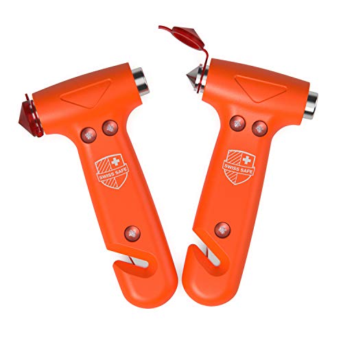 Swiss Safe Durable 5-1 Car Window Breaker Tool, Seatbelt Cutter - Orange, 2 Pack Glass Emergency Escape Hammer - Truck, Car Safety Essentials & Accessories - Auto Gift for Experienced & New Drivers