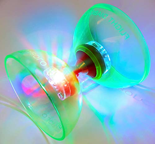 Triple Bearing LED Light Up Professional Diabolo / Chinese Yoyo Toy with Aluminum Sticks Translucent Green - Flight Diabolo