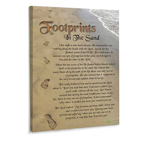 Kuroseha Footprints in The Sand Poem Paintings Print Canvas Wall Art Decoration Stretched And Framed Ready To Hang -12x16in