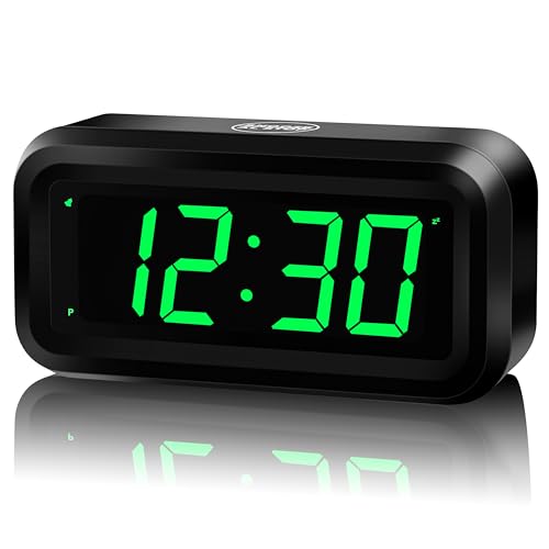 KWANWA Alarm Clock, Small Digital Clock, 1.2inch Green LED Clock, Adjustable Brightness, Dim Night Mode, 12H/24H, Battery Operated, Wall-Mounted, Snooze, Clock for Bedroom, Travel Clock, Kids Clock