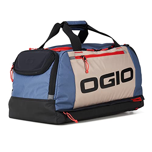 OGIO 45 Liter Fitness Duffel Bag, Tan/Blue/Red