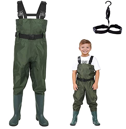 LANGXUN Chest Waders for Kids, Lightweight and Breathable PVC Fishing Waders for Toddler & Children, Waterproof Hutting Waders for Boys and Girls, Age 4/5 Little Kid