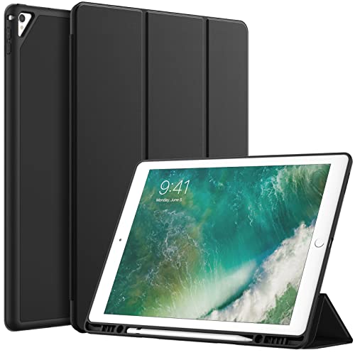 JETech Case for iPad Pro 12.9 Inch (2015/2017 Model, 1st/2nd Generation) with Pencil Holder, Slim Tablet Cover with Soft TPU Back, Auto Wake/Sleep (Black)